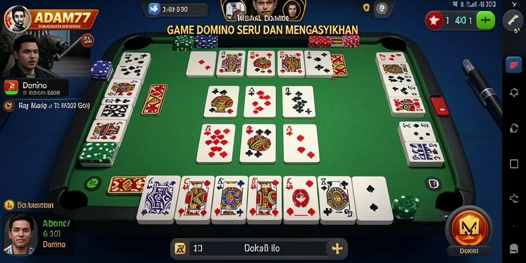 Antarmuka permainan Domino ADAM77 yang menarik dan interaktif.