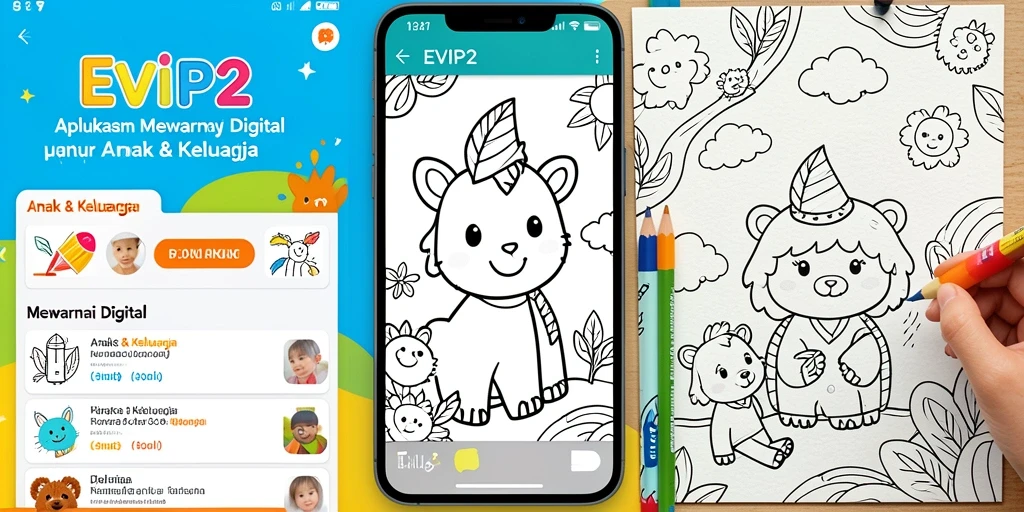 Tampilan antarmuka aplikasi Mewarnai Digital EVIP2 yang menarik dan ramah anak.