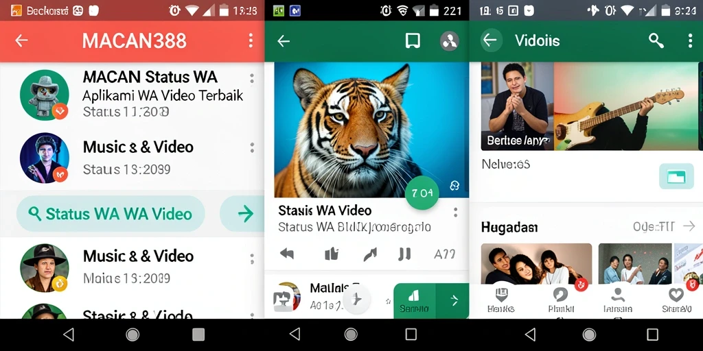 Tampilan antarmuka aplikasi MACAN388 untuk Status WA Video.